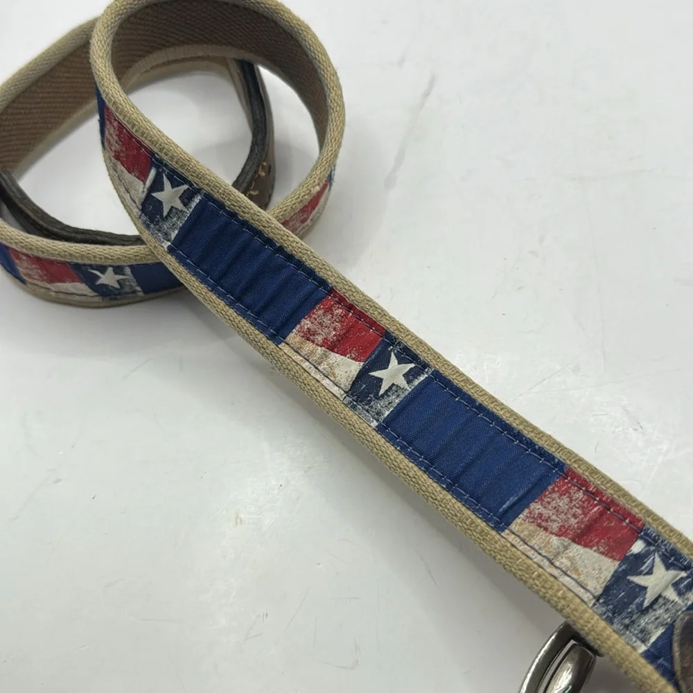 Vintage Brown Leather Belt Texas USA Flag America Blue Red Size 34